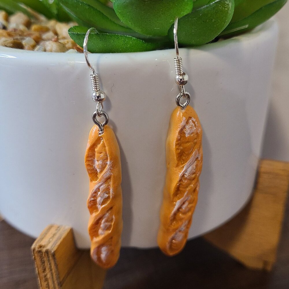 Handcrafted Loaf of Bread‎ Dangle Drop Earrings NEW Brown Tone Casual Fun Event